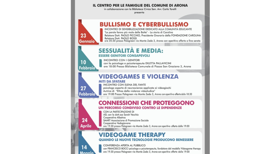 Arona, Centro per le Famiglie: incontri sulle dipendenze da media e sostanze